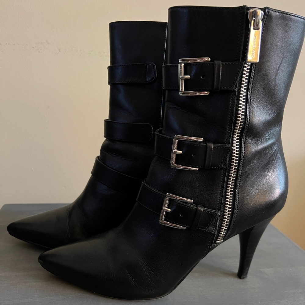 Michael Kors Chic Black Heeled Boots with Buckles